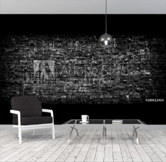 Picture of Black grunge brick wall panoramic background